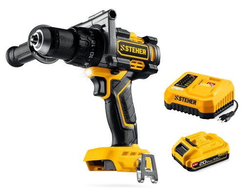 Бесщеточная ударная дрель-шуруповерт 20 В, 165 Нм, 1 АКБ LMS (2 Ач) STEHER CBS-165-21