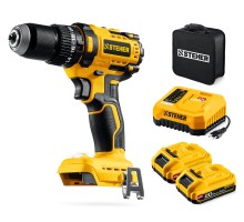 Бесщеточная ударная дрель-шуруповерт 20 В, 65 Нм, 2 АКБ LMS (2 Ач), сумка STEHER CBS-65-22