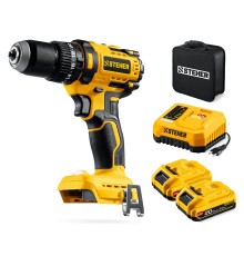 Бесщеточная ударная дрель-шуруповерт 20 В, 65 Нм, 2 АКБ LMS (2 Ач), сумка STEHER CBS-65-22