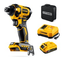 Бесщеточный ударный винтоверт 20 В, 180 Нм, 1 АКБ LMS (2 Ач), сумка STEHER CSB-180-21