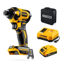 Бесщеточный ударный винтоверт 20 В, 180 Нм, 1 АКБ LMS (2 Ач), сумка STEHER CSB-180-21