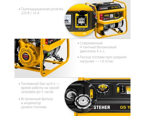 Бензиновый генератор Steher GS-1500