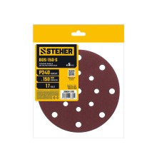 Шлифовальный круг на липучке 17 отв. 5 шт. BOS-150-S 150 мм, Р240 STEHER 35684-240
