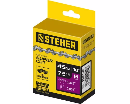 Цепь для бензопил type B, шаг 0.325″, паз 1.5 мм, 72 звена STEHER 75302-45 Цепь для бензопил type B, шаг 0.325″, паз 1.5 мм, 72 звена STEHER 75302-45